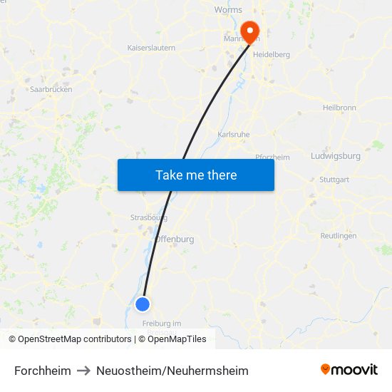 Forchheim to Neuostheim/Neuhermsheim map