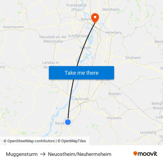 Muggensturm to Neuostheim/Neuhermsheim map