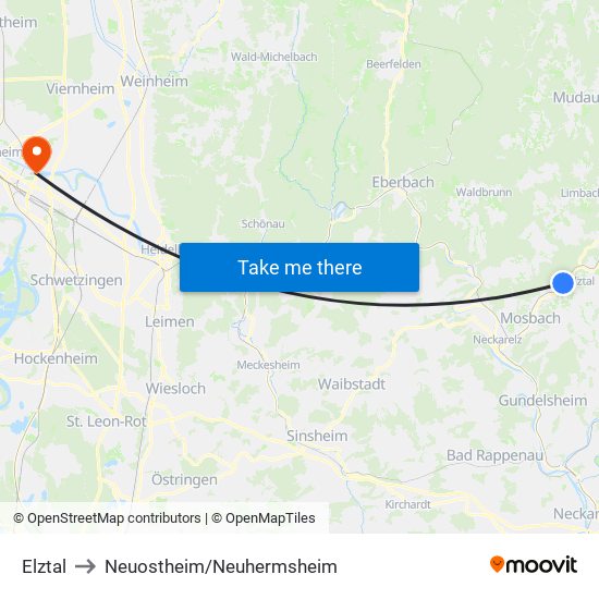 Elztal to Neuostheim/Neuhermsheim map