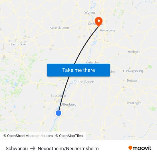 Schwanau to Neuostheim/Neuhermsheim map