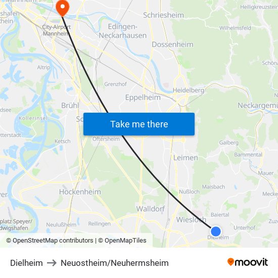 Dielheim to Neuostheim/Neuhermsheim map
