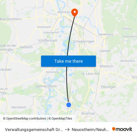 Verwaltungsgemeinschaft Graben-Neudorf to Neuostheim/Neuhermsheim map