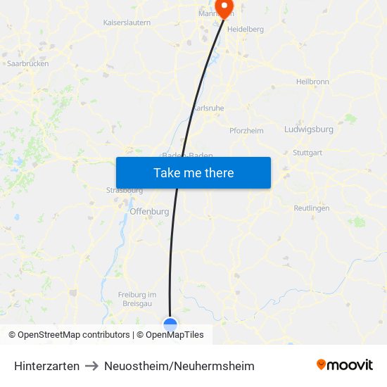 Hinterzarten to Neuostheim/Neuhermsheim map