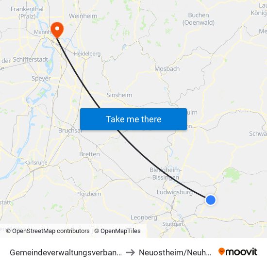 Gemeindeverwaltungsverband Winnenden to Neuostheim/Neuhermsheim map