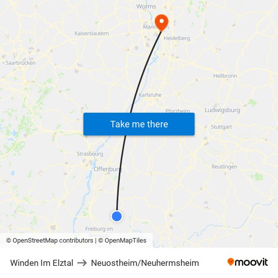Winden Im Elztal to Neuostheim/Neuhermsheim map
