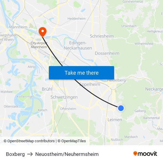 Boxberg to Neuostheim/Neuhermsheim map
