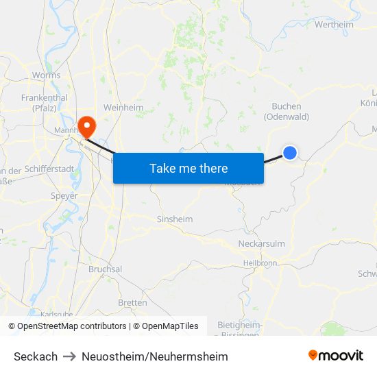 Seckach to Neuostheim/Neuhermsheim map