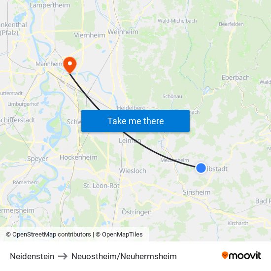 Neidenstein to Neuostheim/Neuhermsheim map