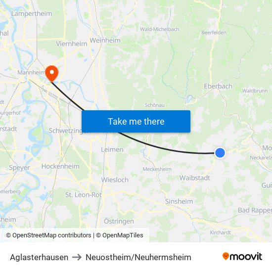 Aglasterhausen to Neuostheim/Neuhermsheim map