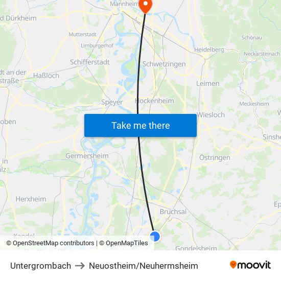 Untergrombach to Neuostheim/Neuhermsheim map