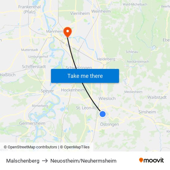 Malschenberg to Neuostheim/Neuhermsheim map