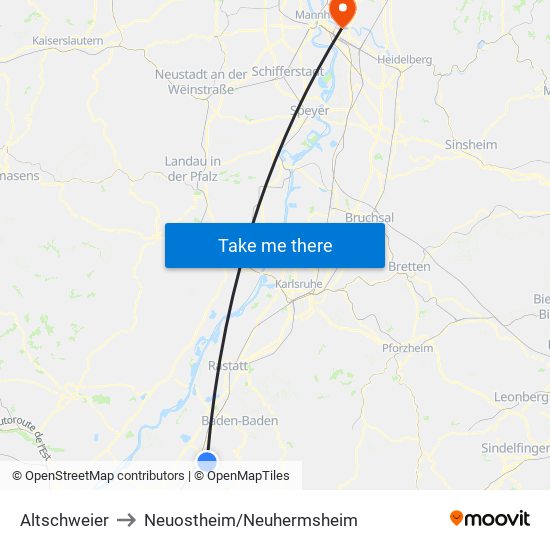 Altschweier to Neuostheim/Neuhermsheim map