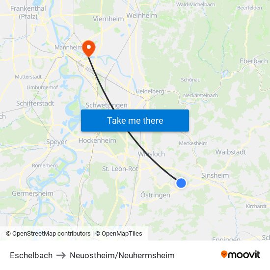 Eschelbach to Neuostheim/Neuhermsheim map