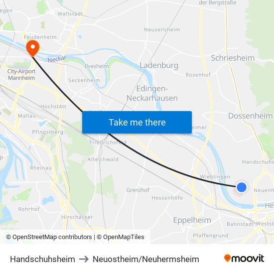 Handschuhsheim to Neuostheim/Neuhermsheim map