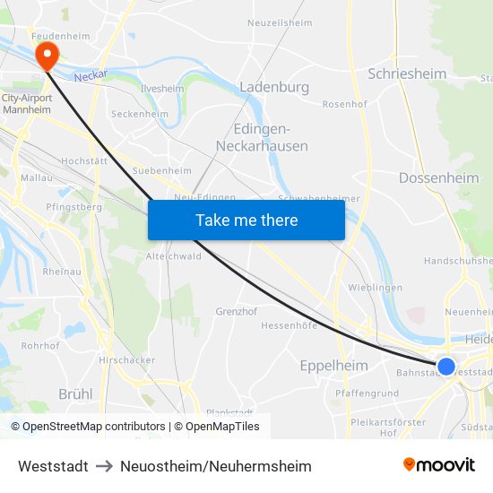 Weststadt to Neuostheim/Neuhermsheim map