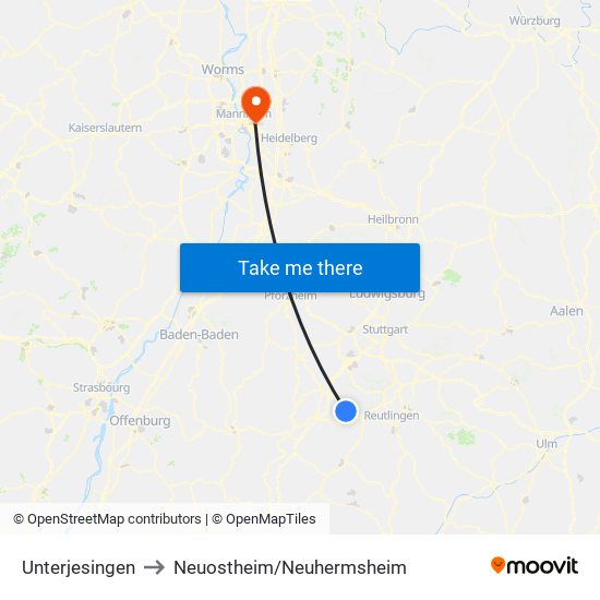 Unterjesingen to Neuostheim/Neuhermsheim map