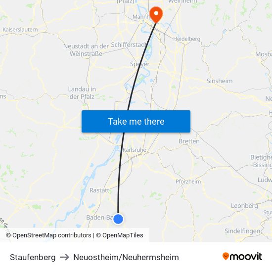 Staufenberg to Neuostheim/Neuhermsheim map