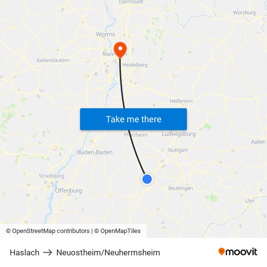 Haslach to Neuostheim/Neuhermsheim map