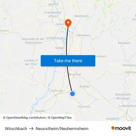 Wöschbach to Neuostheim/Neuhermsheim map