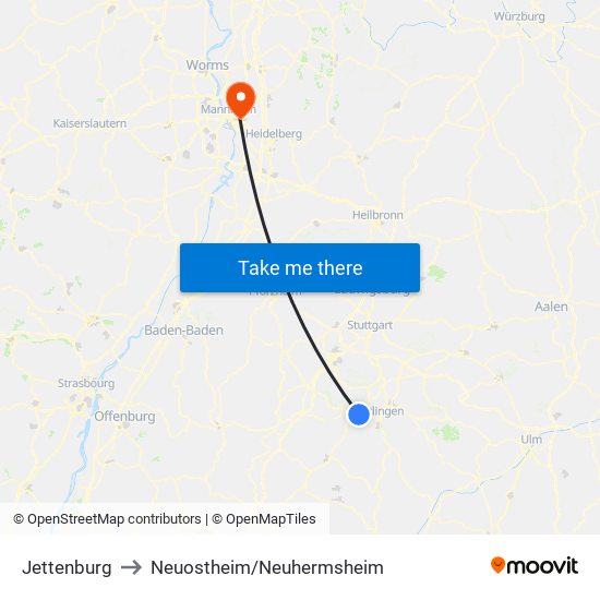 Jettenburg to Neuostheim/Neuhermsheim map