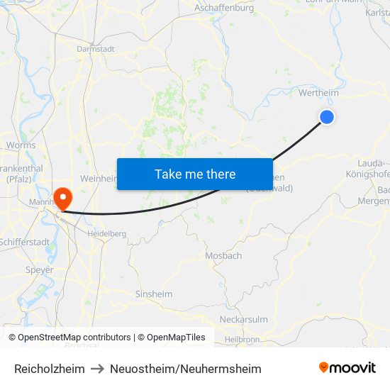 Reicholzheim to Neuostheim/Neuhermsheim map