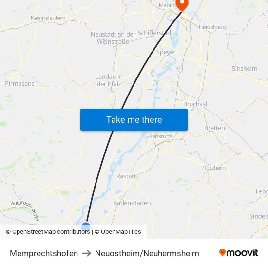 Memprechtshofen to Neuostheim/Neuhermsheim map