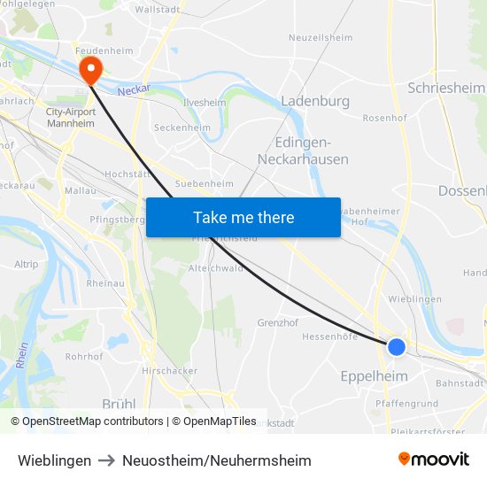 Wieblingen to Neuostheim/Neuhermsheim map