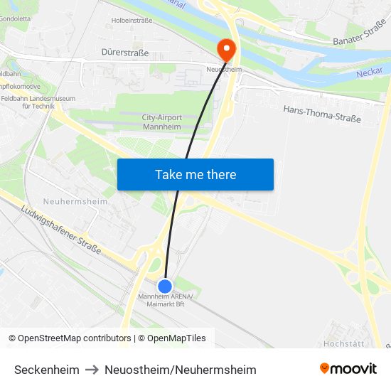 Seckenheim to Neuostheim/Neuhermsheim map