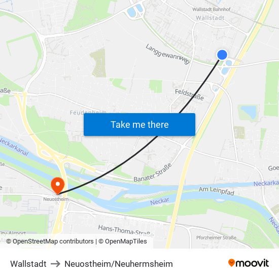 Wallstadt to Neuostheim/Neuhermsheim map