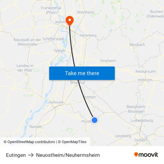 Eutingen to Neuostheim/Neuhermsheim map