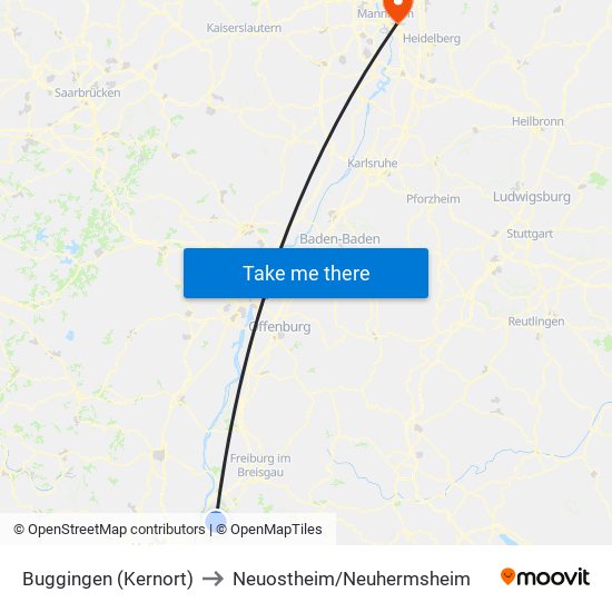 Buggingen (Kernort) to Neuostheim/Neuhermsheim map