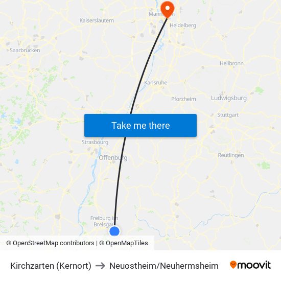 Kirchzarten (Kernort) to Neuostheim/Neuhermsheim map