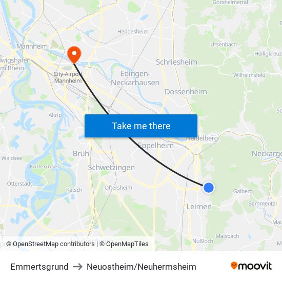 Emmertsgrund to Neuostheim/Neuhermsheim map