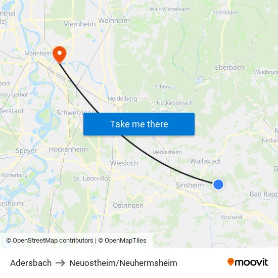 Adersbach to Neuostheim/Neuhermsheim map