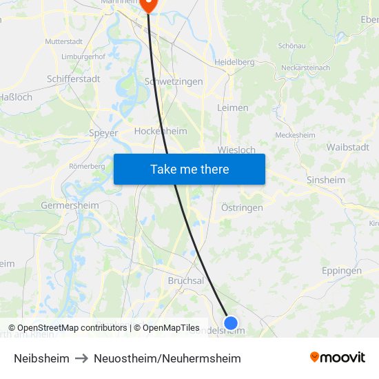 Neibsheim to Neuostheim/Neuhermsheim map