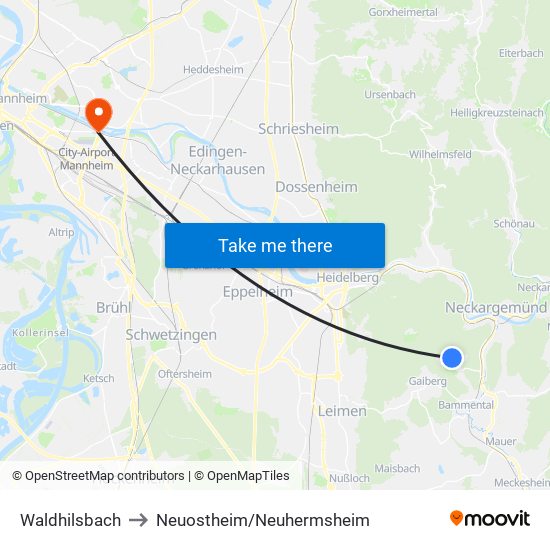 Waldhilsbach to Neuostheim/Neuhermsheim map