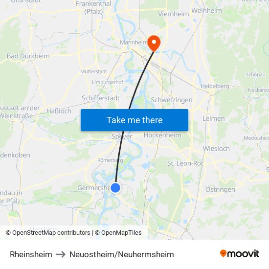 Rheinsheim to Neuostheim/Neuhermsheim map