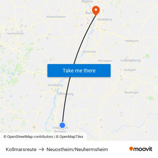 Kollmarsreute to Neuostheim/Neuhermsheim map