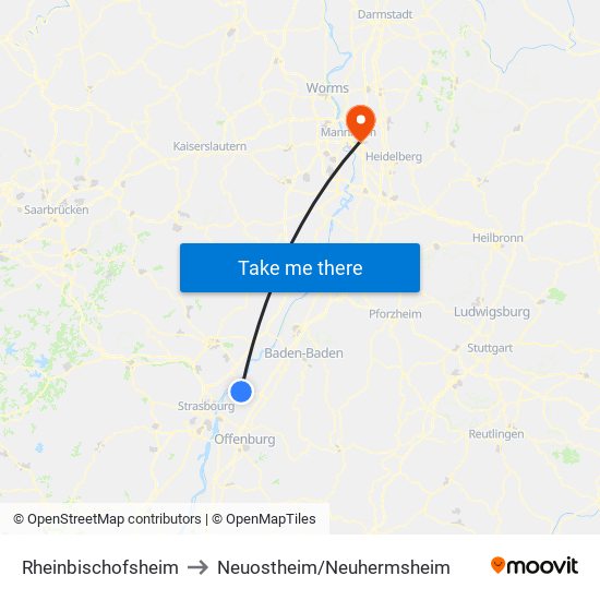 Rheinbischofsheim to Neuostheim/Neuhermsheim map
