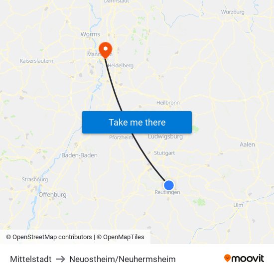Mittelstadt to Neuostheim/Neuhermsheim map