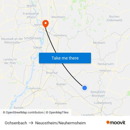 Ochsenbach to Neuostheim/Neuhermsheim map