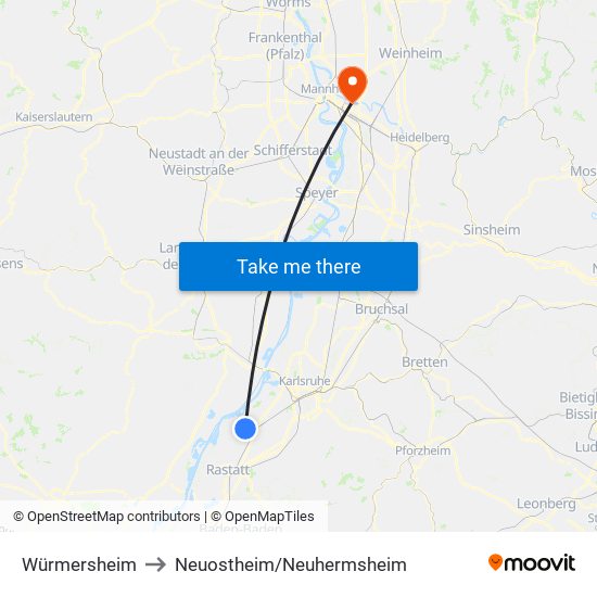 Würmersheim to Neuostheim/Neuhermsheim map