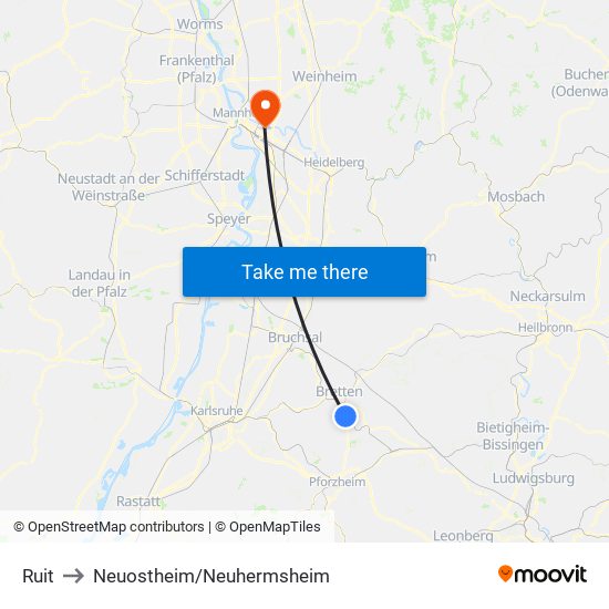 Ruit to Neuostheim/Neuhermsheim map