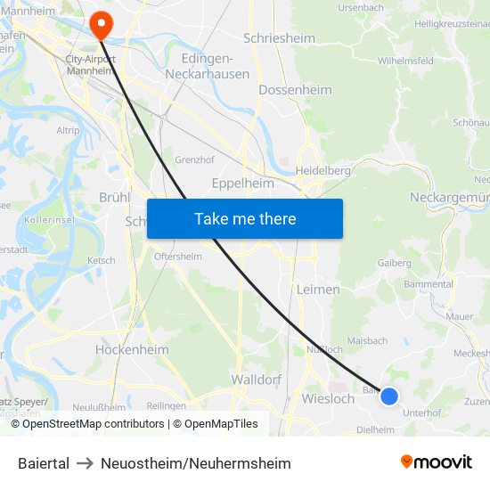 Baiertal to Neuostheim/Neuhermsheim map