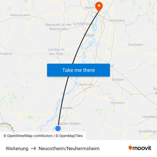 Weitenung to Neuostheim/Neuhermsheim map