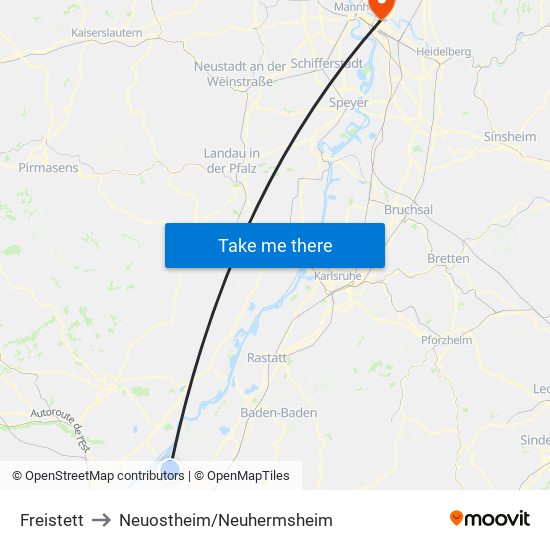 Freistett to Neuostheim/Neuhermsheim map