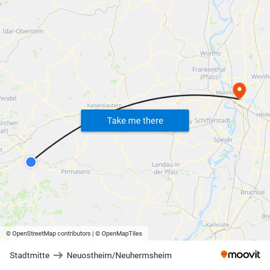 Stadtmitte to Neuostheim/Neuhermsheim map