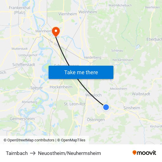 Tairnbach to Neuostheim/Neuhermsheim map