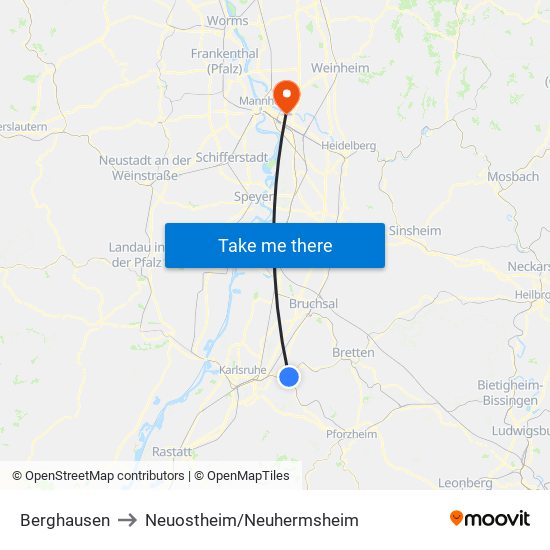 Berghausen to Neuostheim/Neuhermsheim map