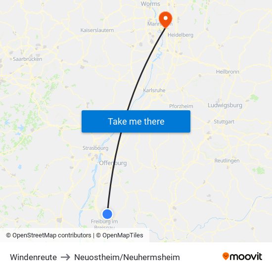 Windenreute to Neuostheim/Neuhermsheim map